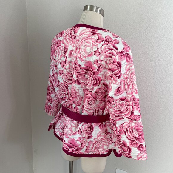 Isaac Mizrahi Live! Womens Plus 2X Floral Quilted Kimono Jacket Pink White - Picture 3 of 13